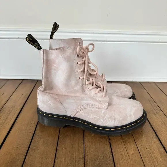 Dr. Martens 1460 Pascal Light Pink Tie Dye Suede Combat Boots 8 - Picture 8 of 12
